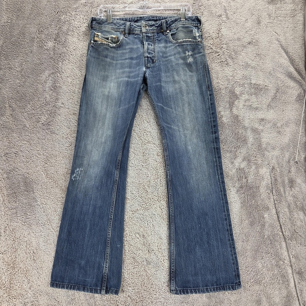 Diesel Jeans Mens 30x32 Blue Zathan Regular Bootcut Distressed Altered Hem 0071S